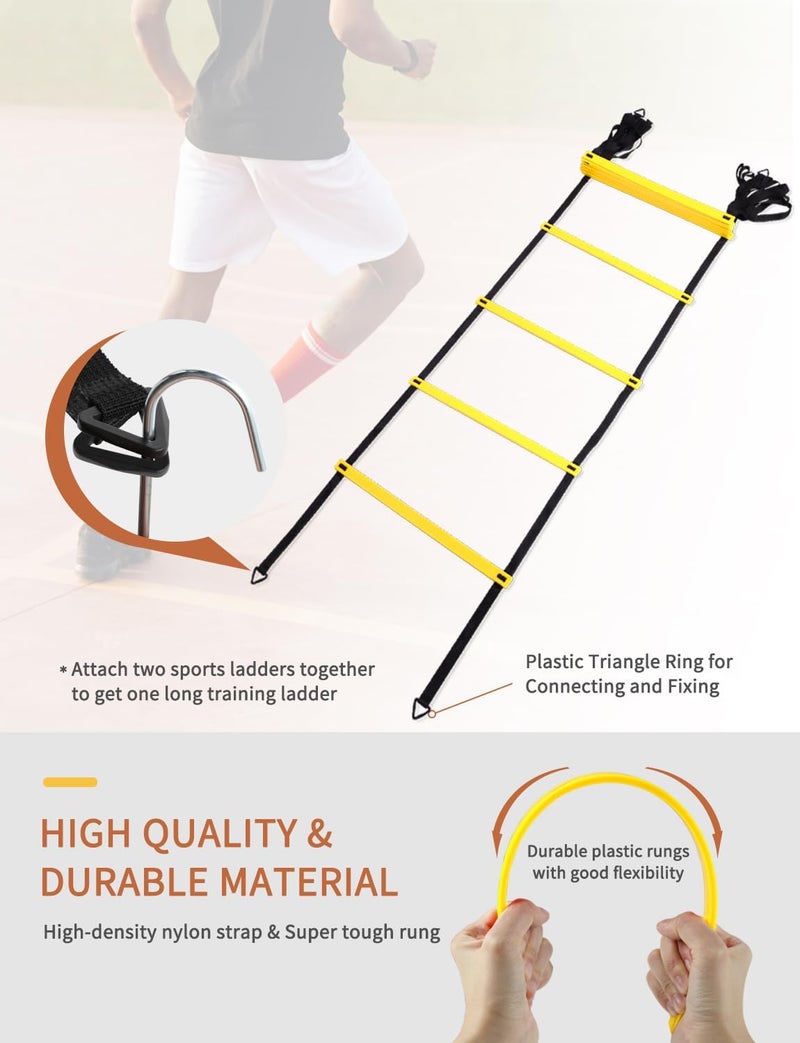GHB Soccer Agility Training Equipment, 6 Agility Poles, 20ft Speed Ladder, 12 Disc Cones, Resistance Parachute, Jump Rope, 5 Resistance Bands, Soccer Training Poles for Speed Agility Training - Image 3